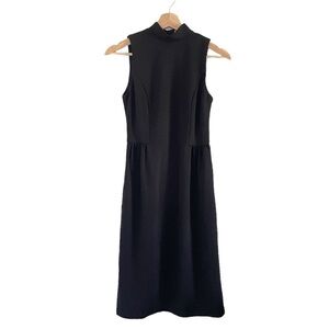 NWT Banana Republic Sleeveless Mock Neck Button Back Ponte Knit Dress Black 0